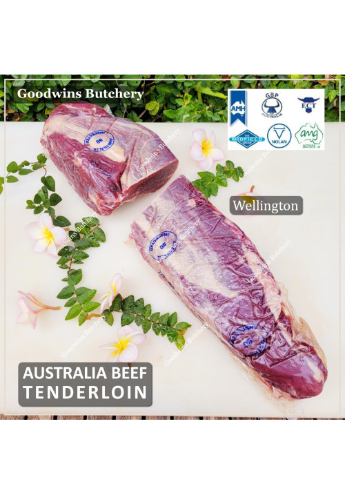 Beef Tenderloin Australia McPhee frozen 1/2 WELLINGTON CUT price/pc 800g (eye fillet mignon daging sapi has dalam)